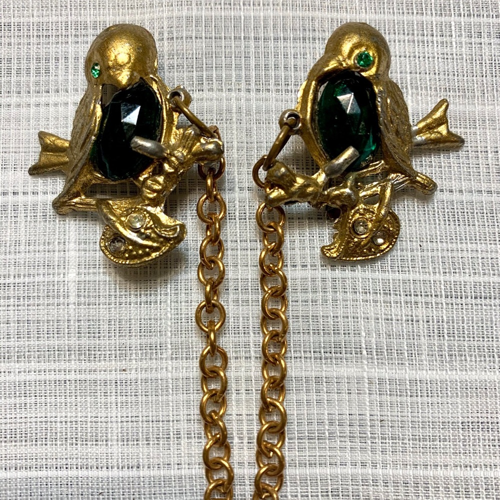 Vintage Gold Toned Double Bird Chain Brooch